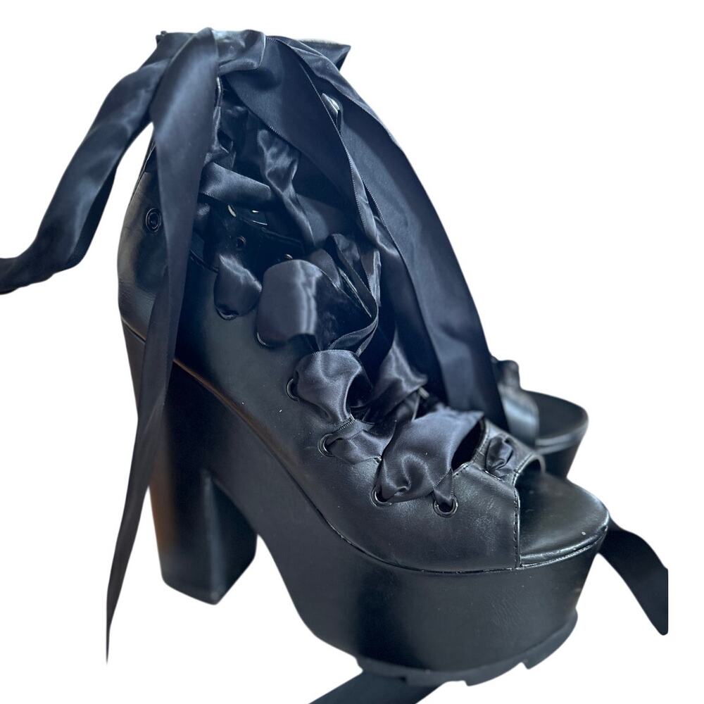 YRU Dolls Kill Ballet Bae Black Lace Up Gladiator Platform Heels Whimsygoth Punk